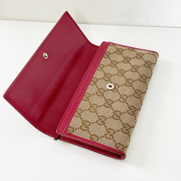 Gucci brown monogram canvas burgundy leather trim heart GG logo wallet - Picture 7 of 14